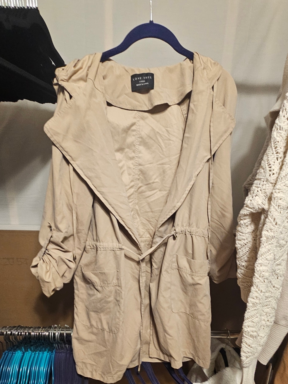 Love Tree Women's Beige Hooded Trench Jacket